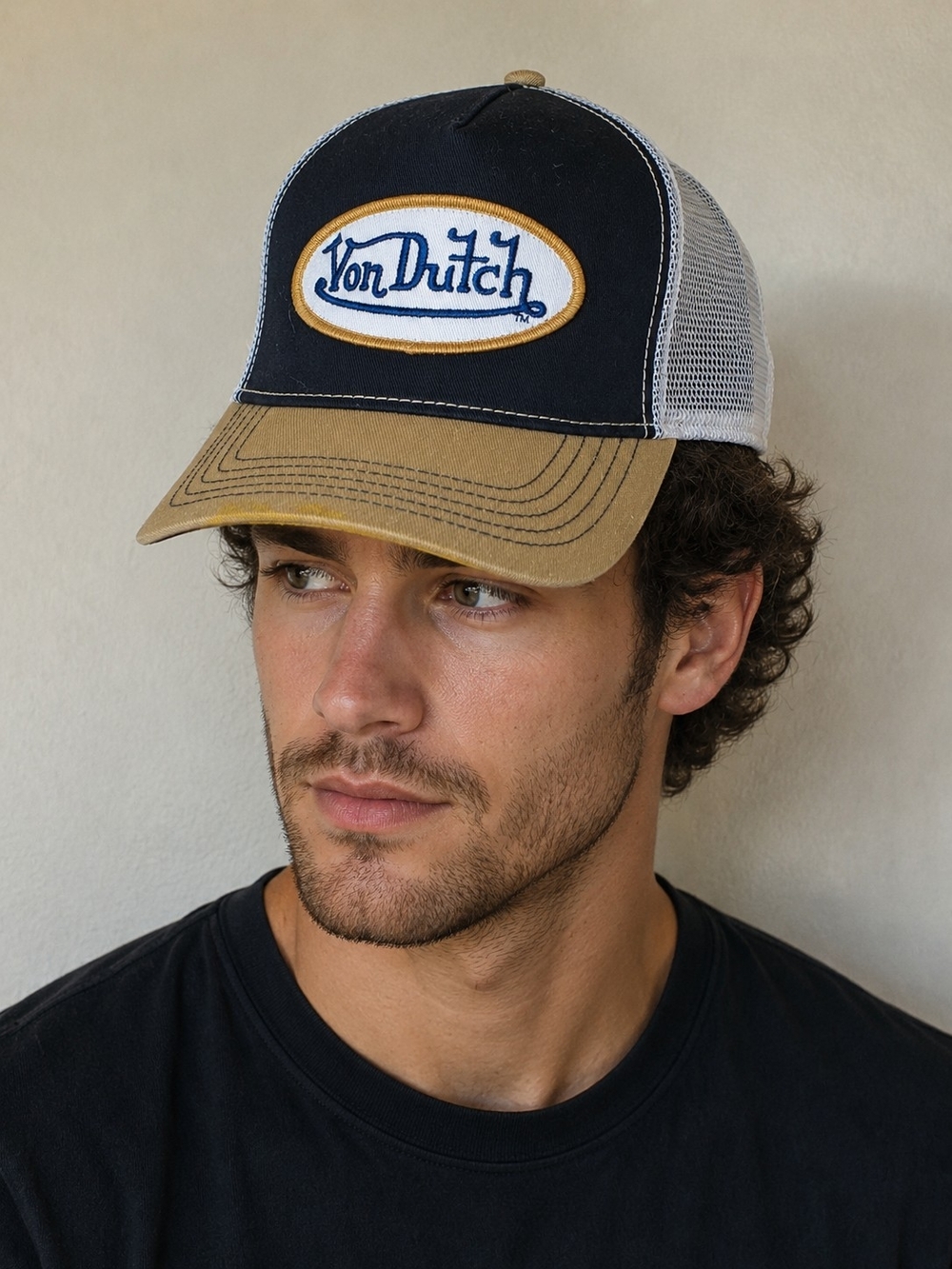Von Dutch Two-Tone Trucker Hat in Navy and Khaki